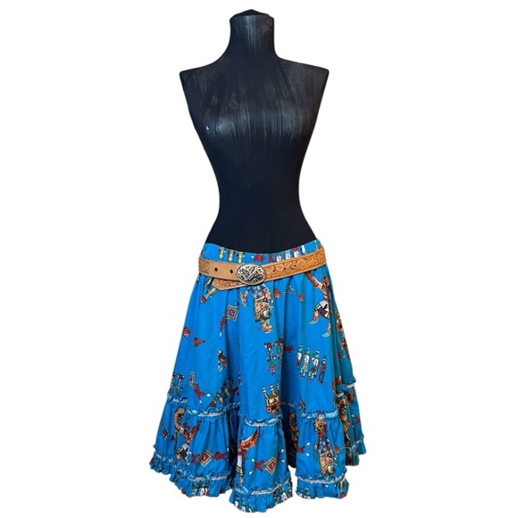 Vintage The Great American Square Dance Company Blue SW Aztec Circle Skirt - Picture 4 of 15